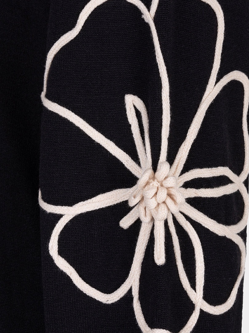 F25.02504 Dress tape flower patch black - Castelijn mode