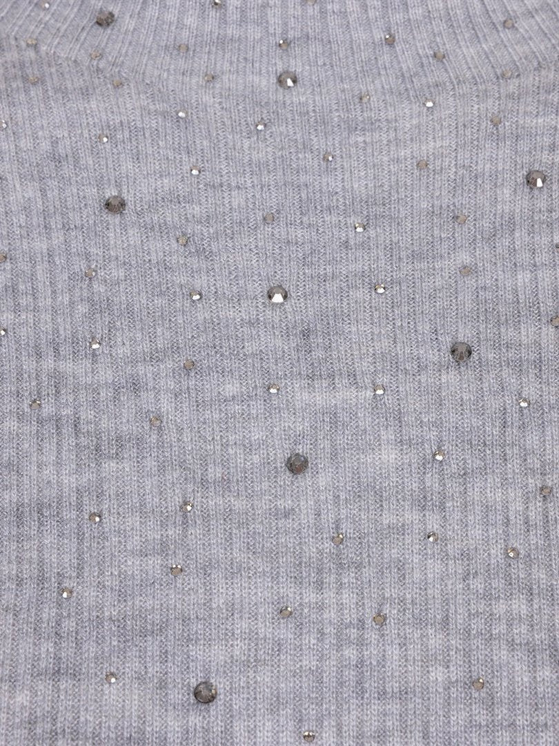 F25.02521 059 Top rib s/slve studs light grey - Castelijn mode