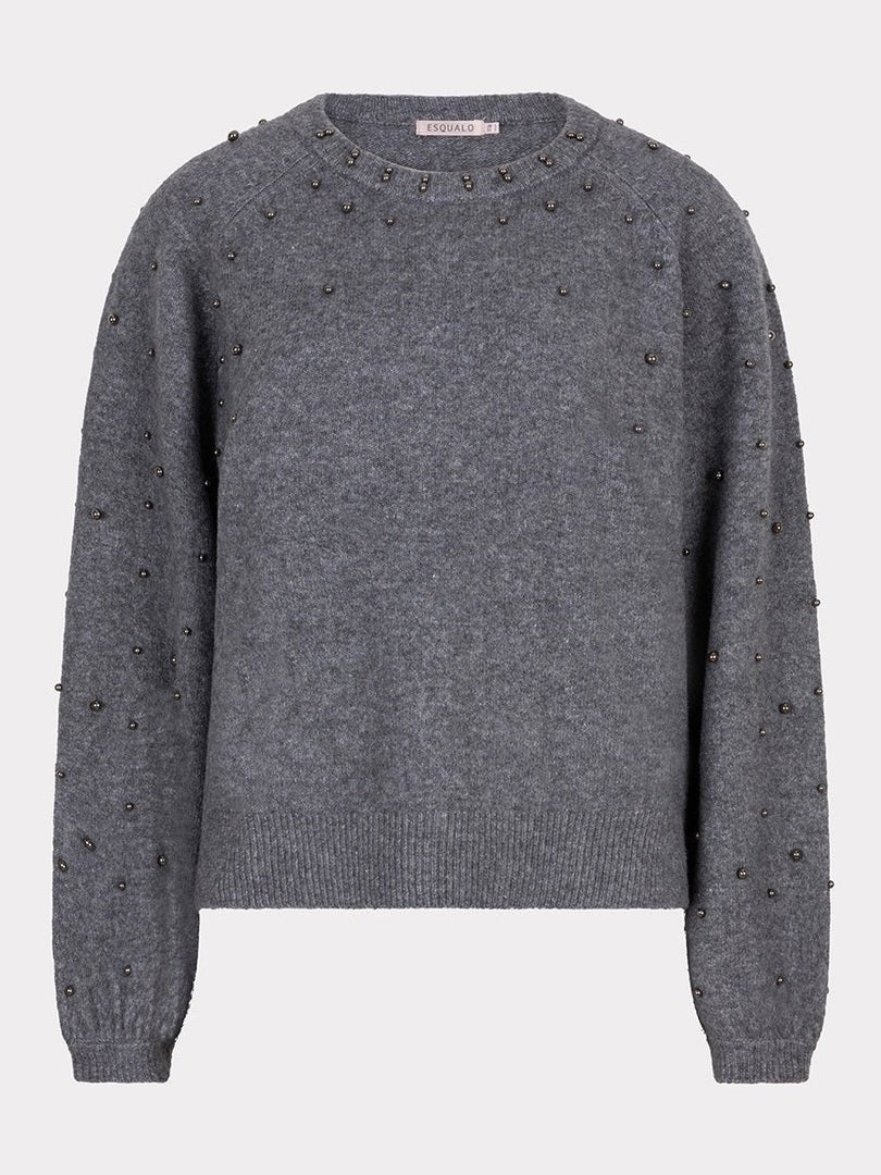 F25.27523 029 Sweater raglan pearls Dark grey melange - Castelijn mode