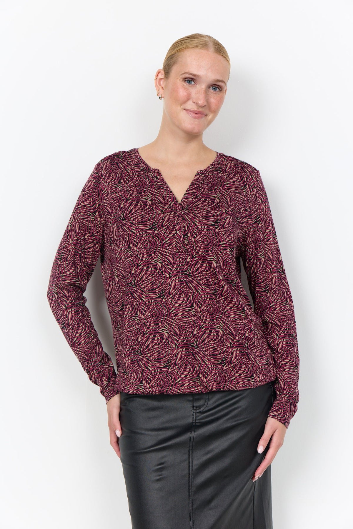 Felicity Blouse Grafische Print Bordeaux - Castelijn mode