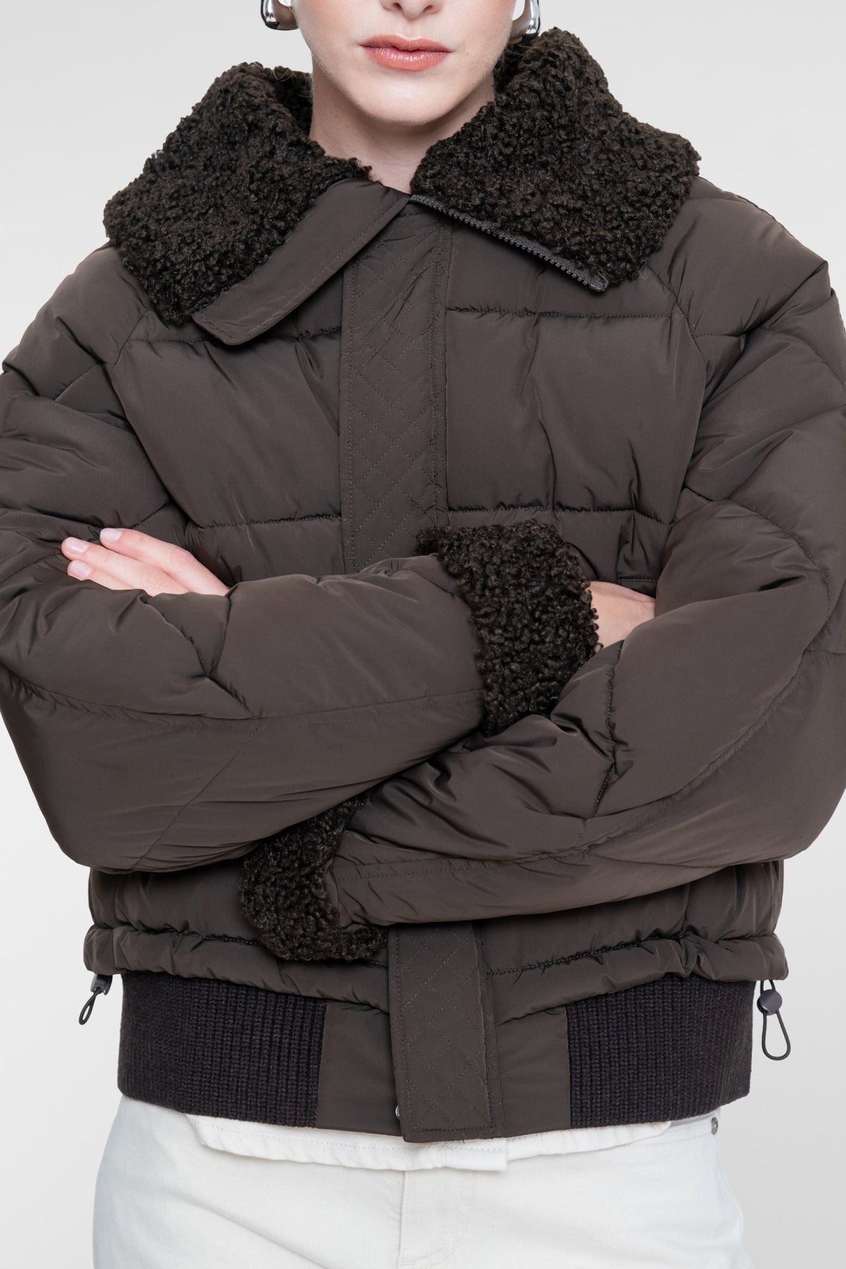Gewatteerd Jack Teddykraag Dark Brown - Castelijn mode