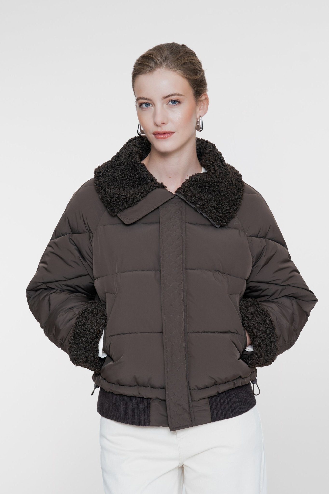 Gewatteerd Jack Teddykraag Dark Brown - Castelijn mode