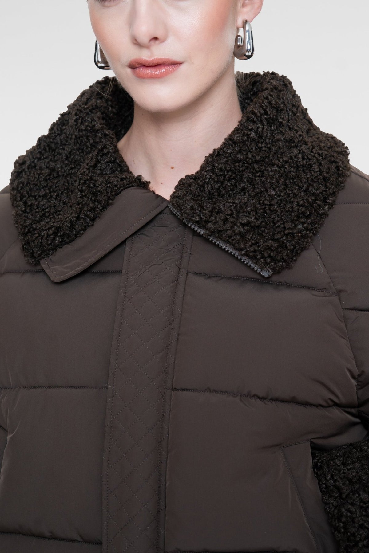 Gewatteerd Jack Teddykraag Dark Brown - Castelijn mode