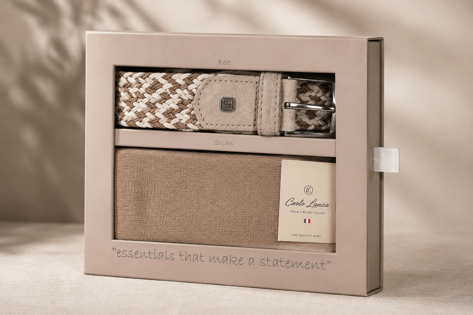 Gift Set Stretch Riem En Sokken beige - Castelijn mode