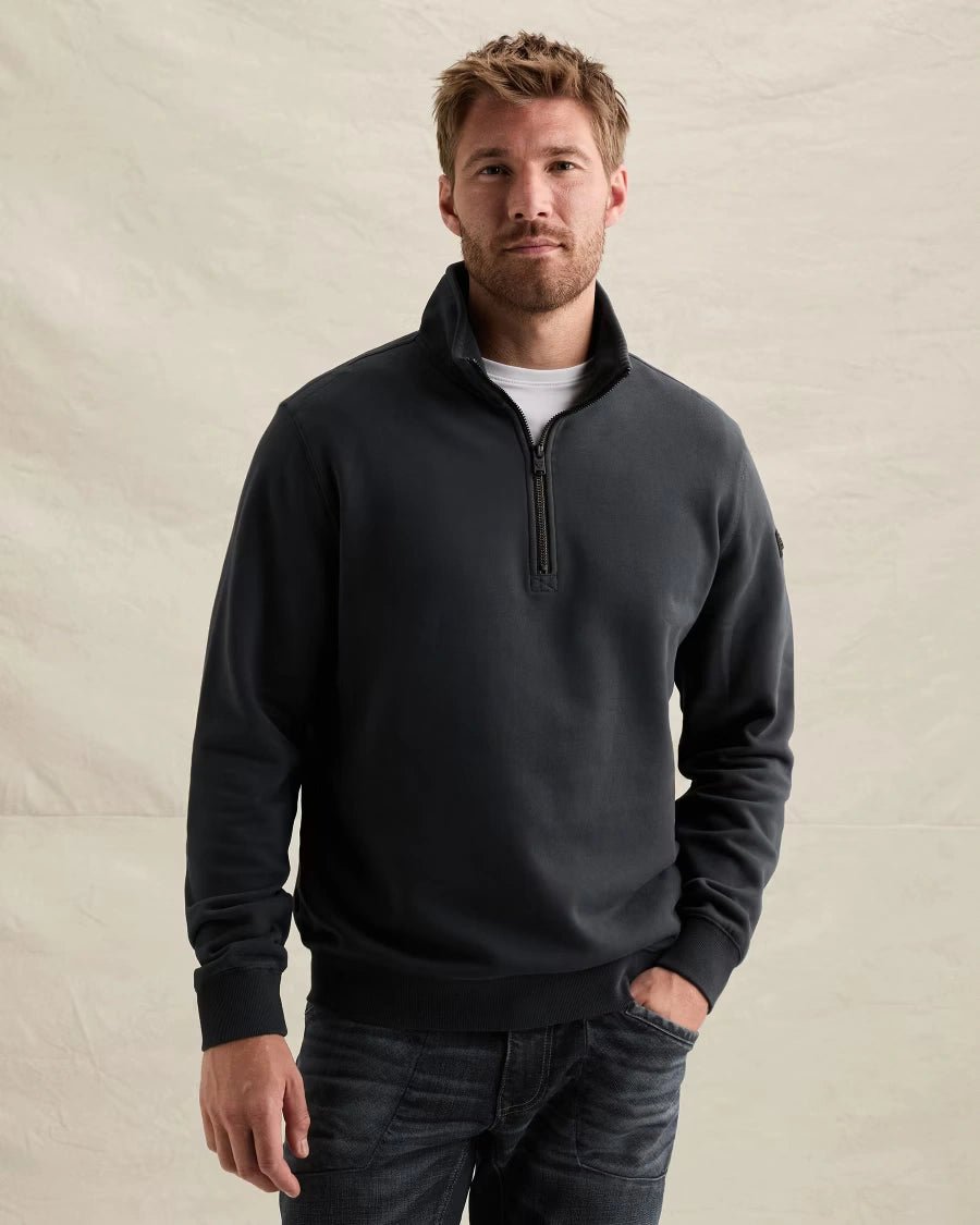 Half Zip Sweater Peached Fleece Donkerblauw - Castelijn mode