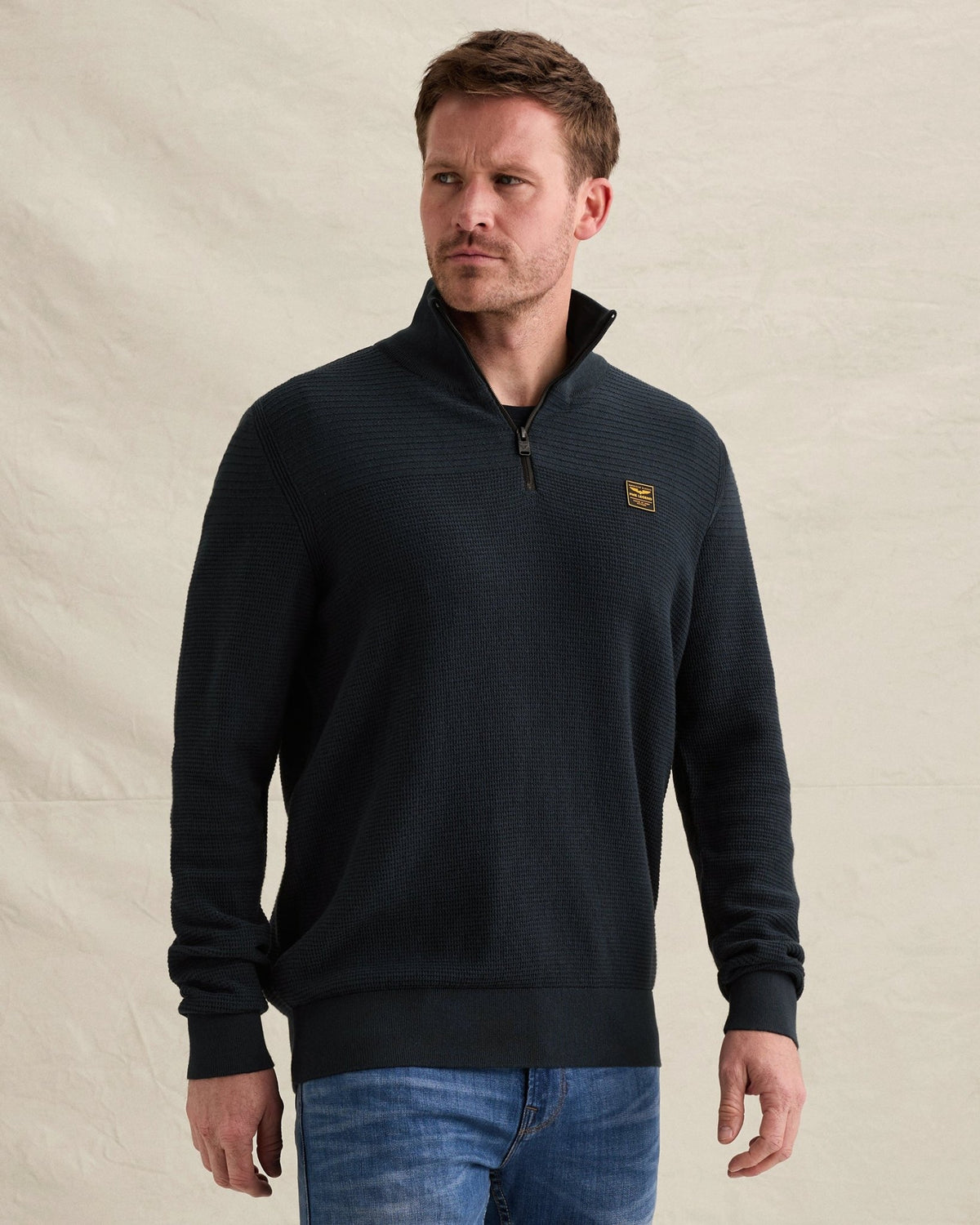Half Zip Trui Mouliné Donkerblauw - Castelijn mode