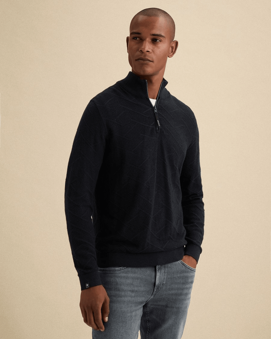 Half Zip Trui Structuur Donkerblauw - Castelijn mode