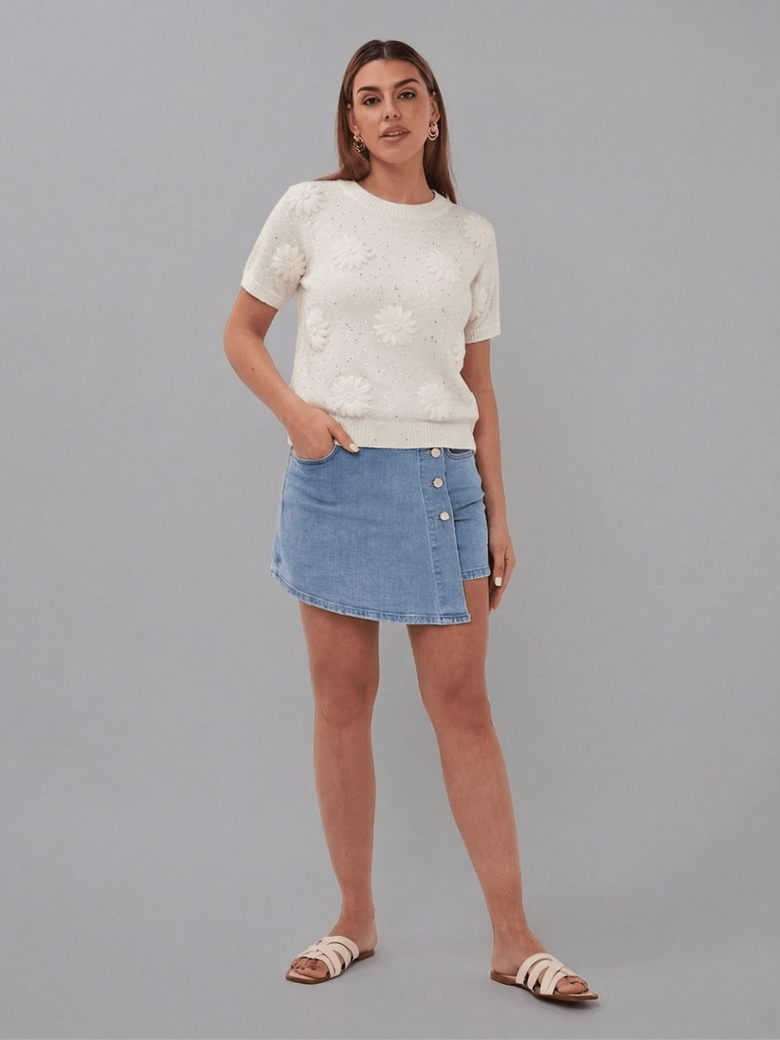 HS26.02220 Sweater Off White Bloemen - Castelijn mode