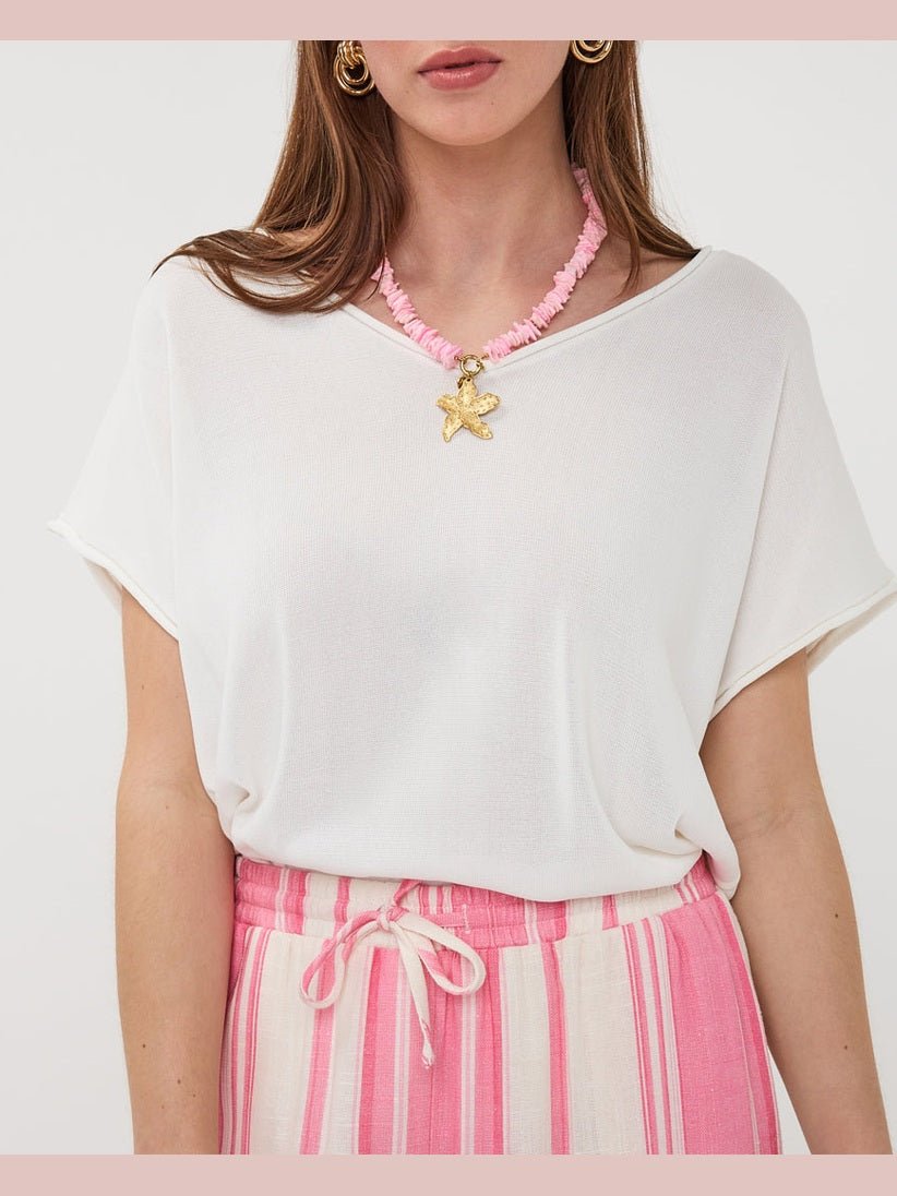 HS26.07210 Top Knit V - Hals Off White - Castelijn mode