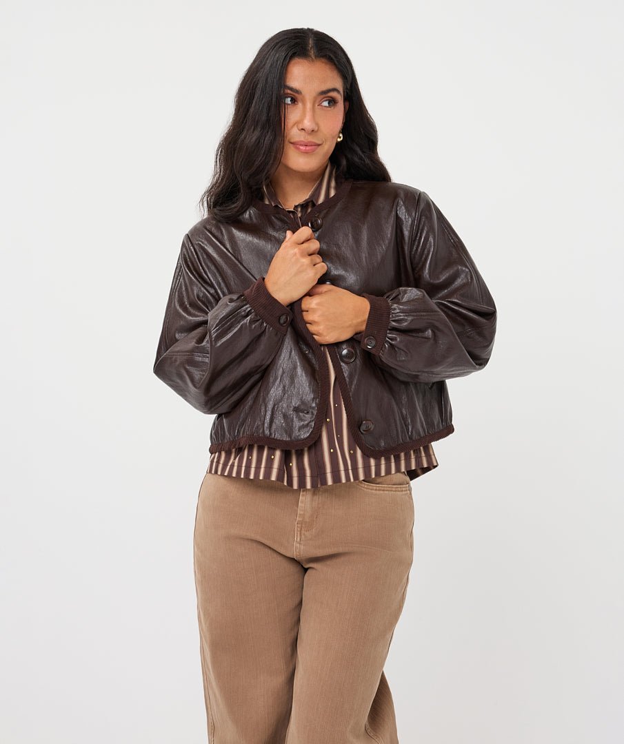 Korte Jas Leatherlook Bruin - Castelijn mode