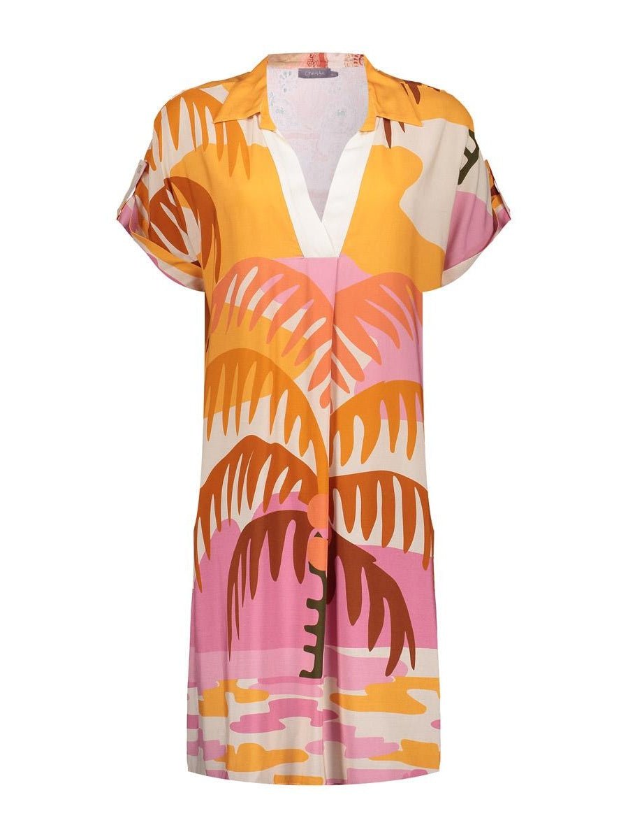 Midi Jurk Palmtree Print Roze/Coral - Castelijn mode