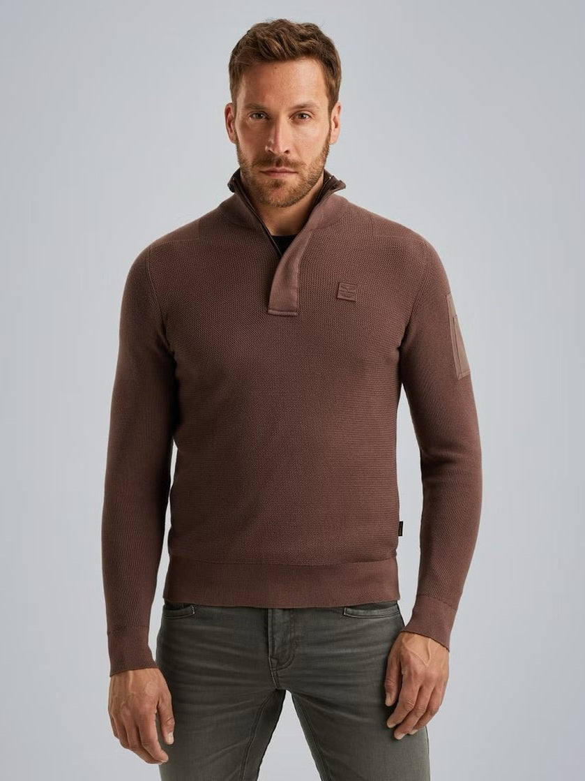 PKW2509322 - 8203 Trui met halve rits marron - Castelijn mode