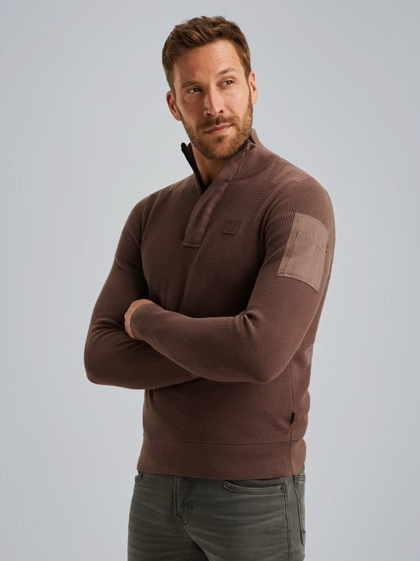 PKW2509322 - 8203 Trui met halve rits marron - Castelijn mode