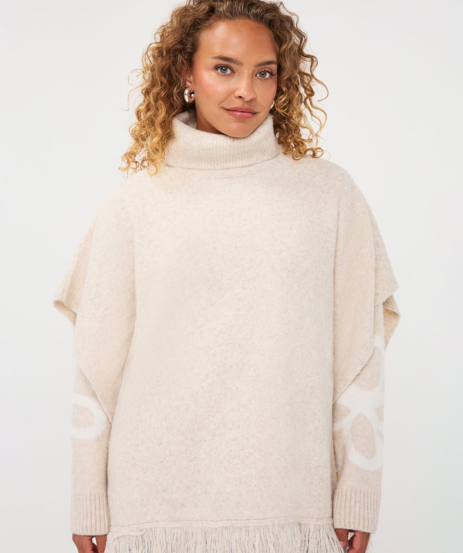 Poncho Col Franjes Beige - Castelijn mode