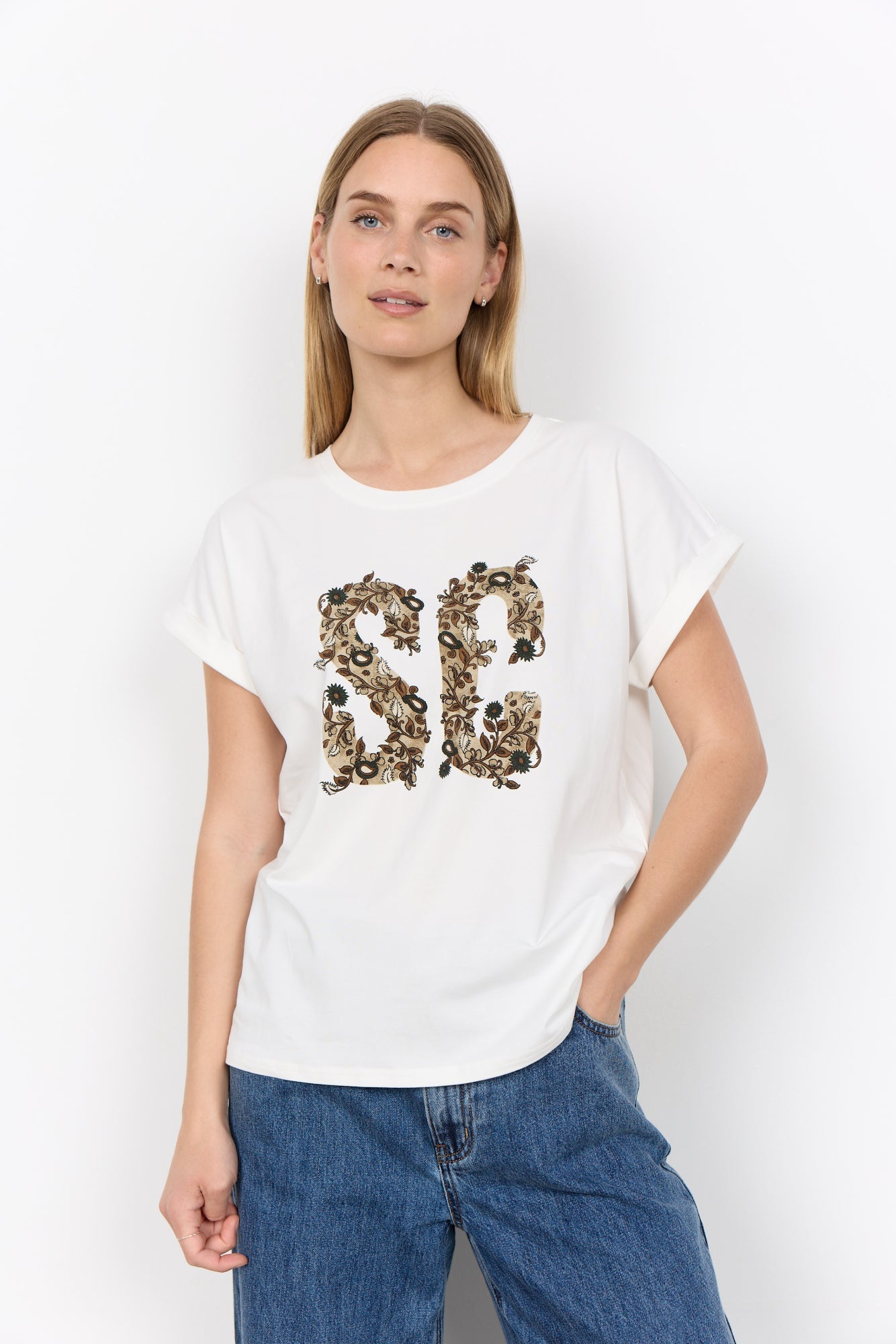 Rina T Shirt Wit Camel - Castelijn mode