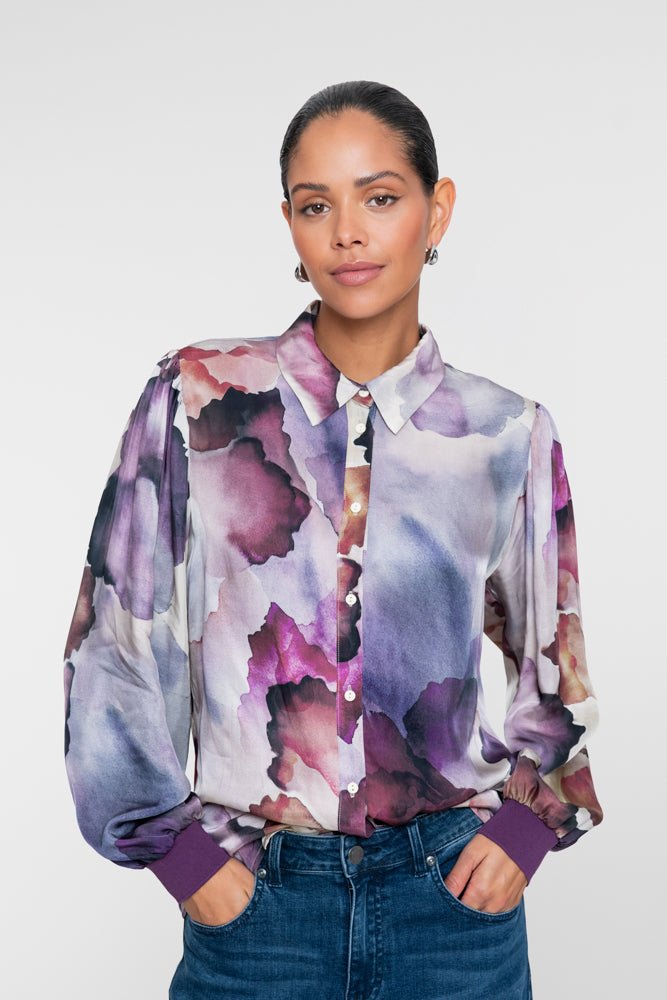 Satijnblouse Aquarelprint Lila - Castelijn mode