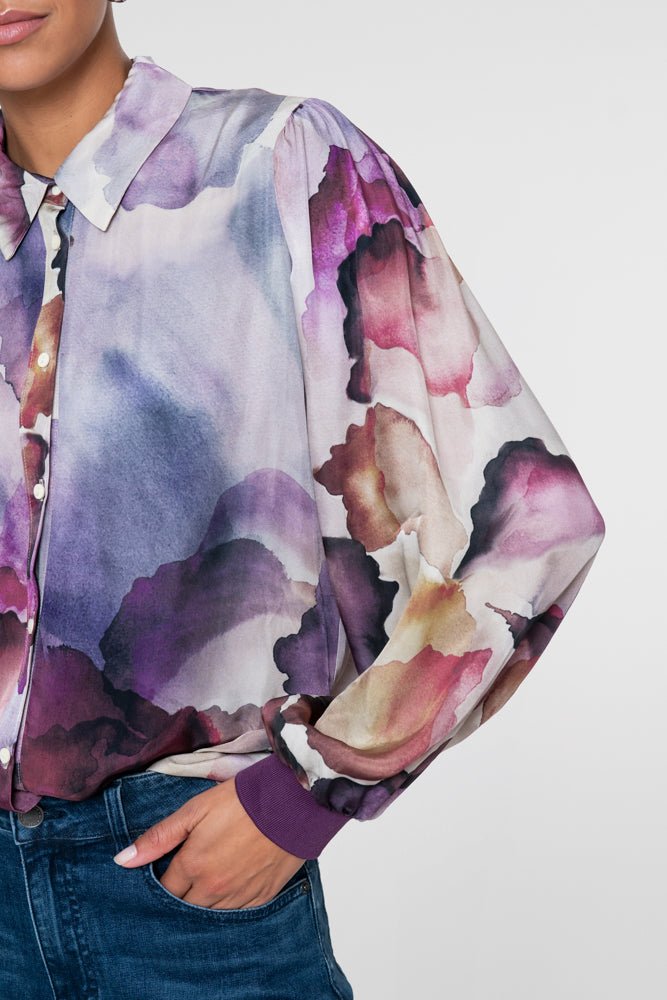 Satijnblouse Aquarelprint Lila - Castelijn mode