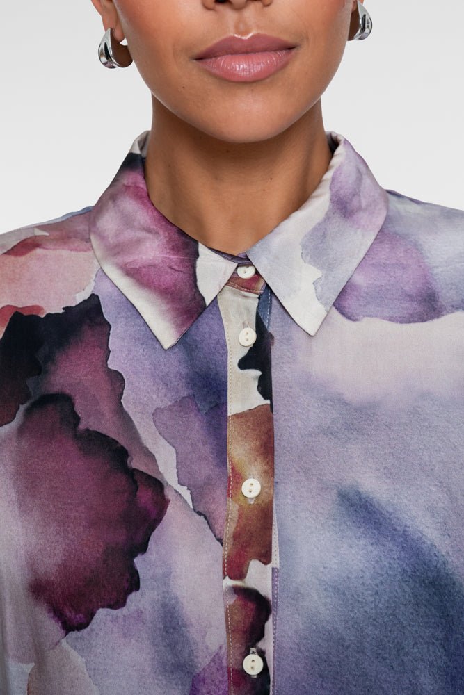 Satijnblouse Aquarelprint Lila - Castelijn mode
