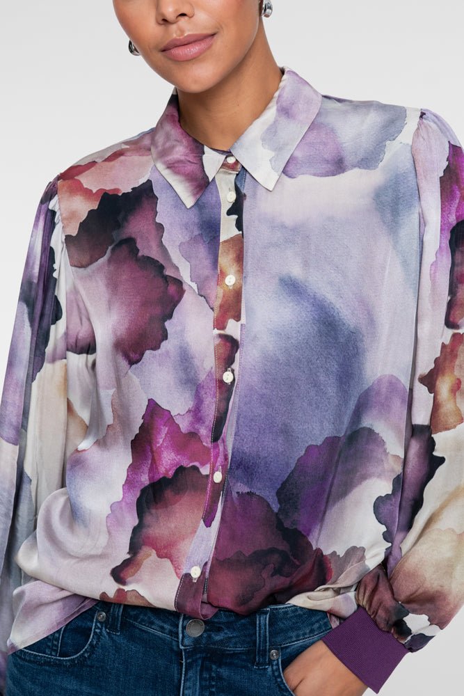 Satijnblouse Aquarelprint Lila - Castelijn mode