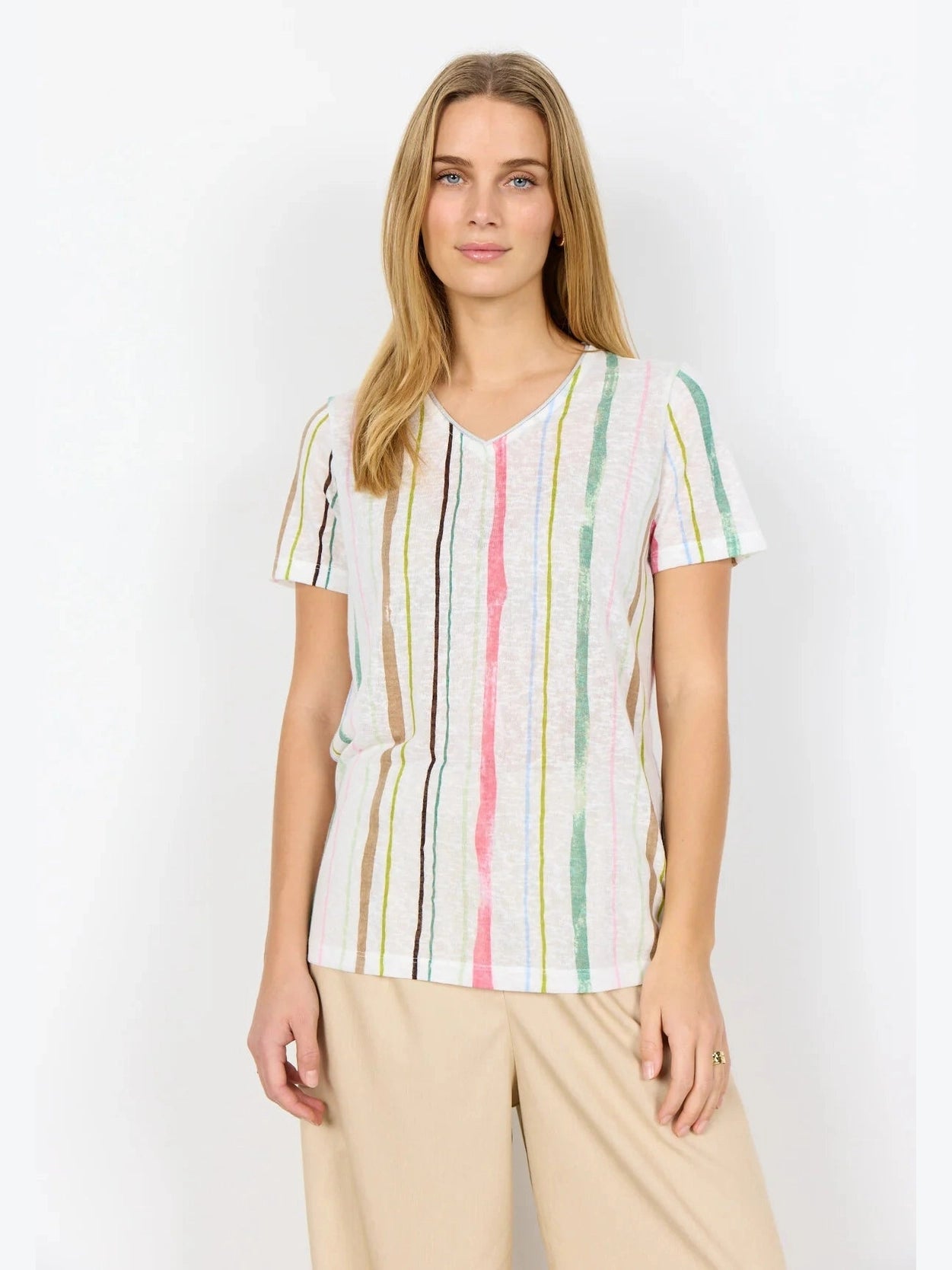SC - Aretha 44 T-shirt Off - white met strepen - Castelijn mode