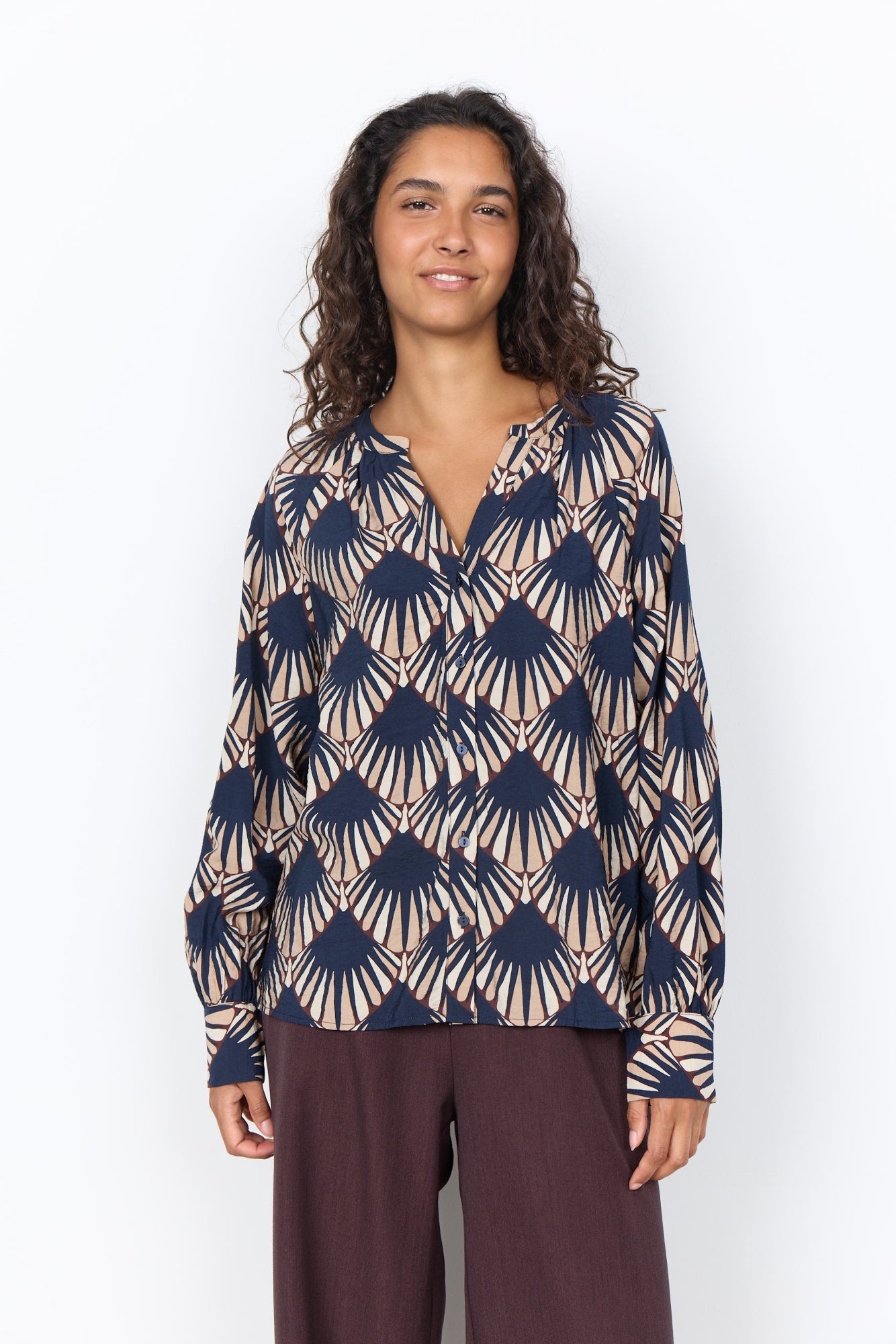 Halin Blouse Ronde Hals Donkerblauw