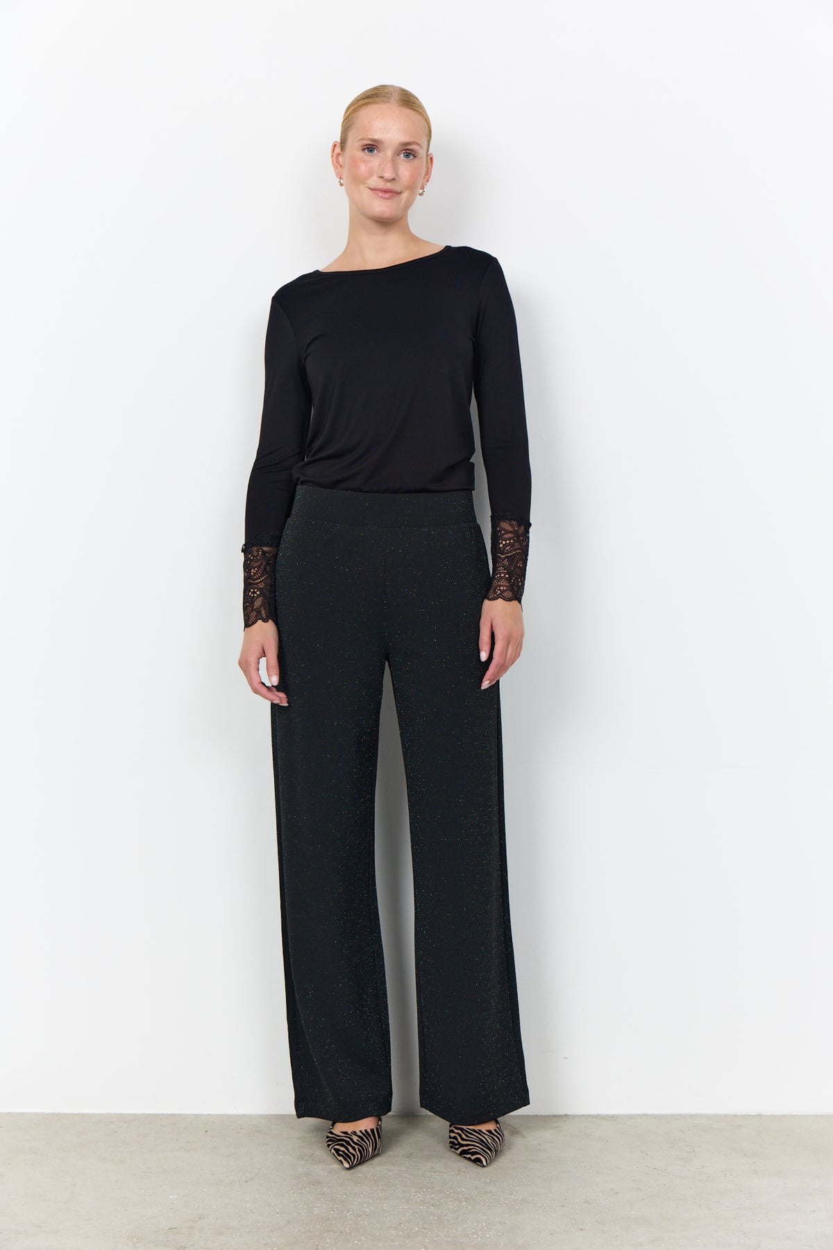 Andine Broek Wijde Pijp Glitter Zwart