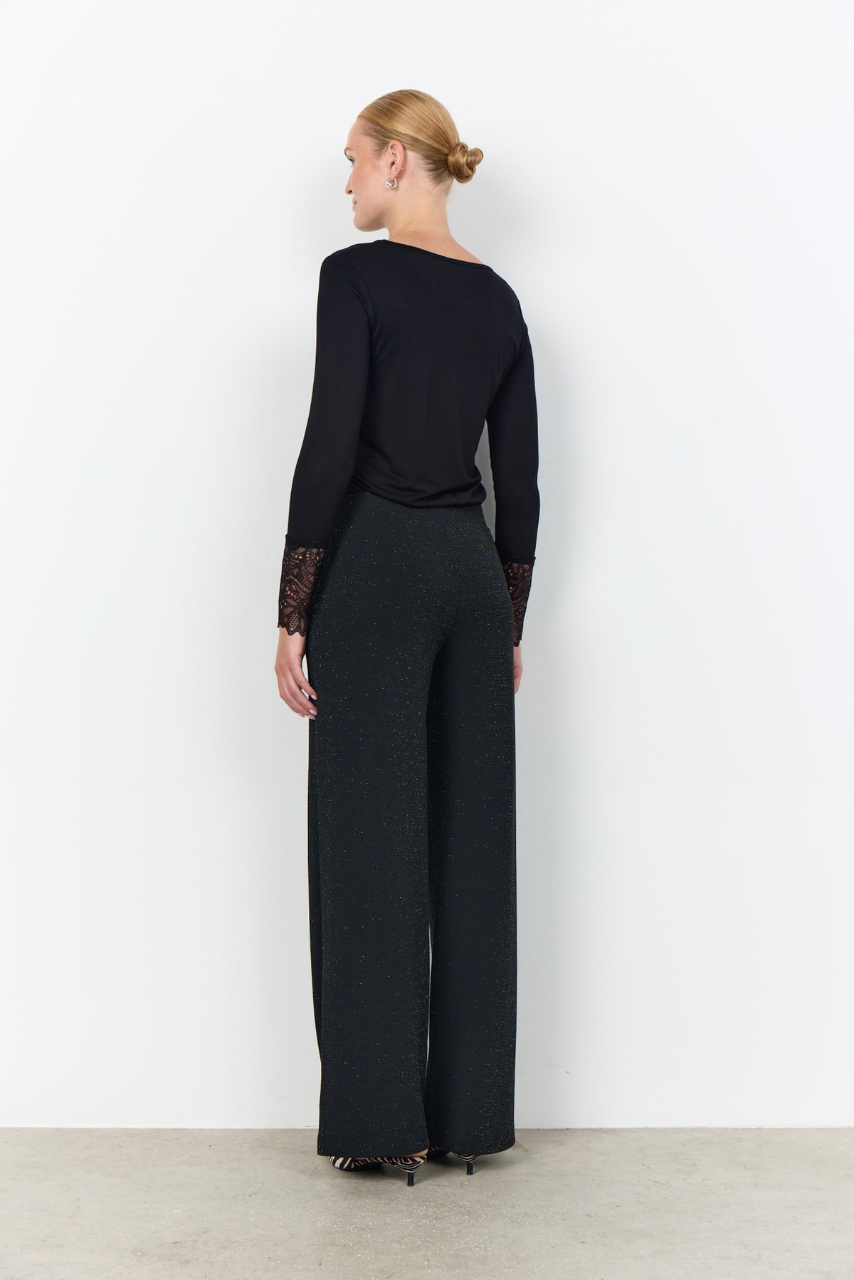 Andine Broek Wijde Pijp Glitter Zwart