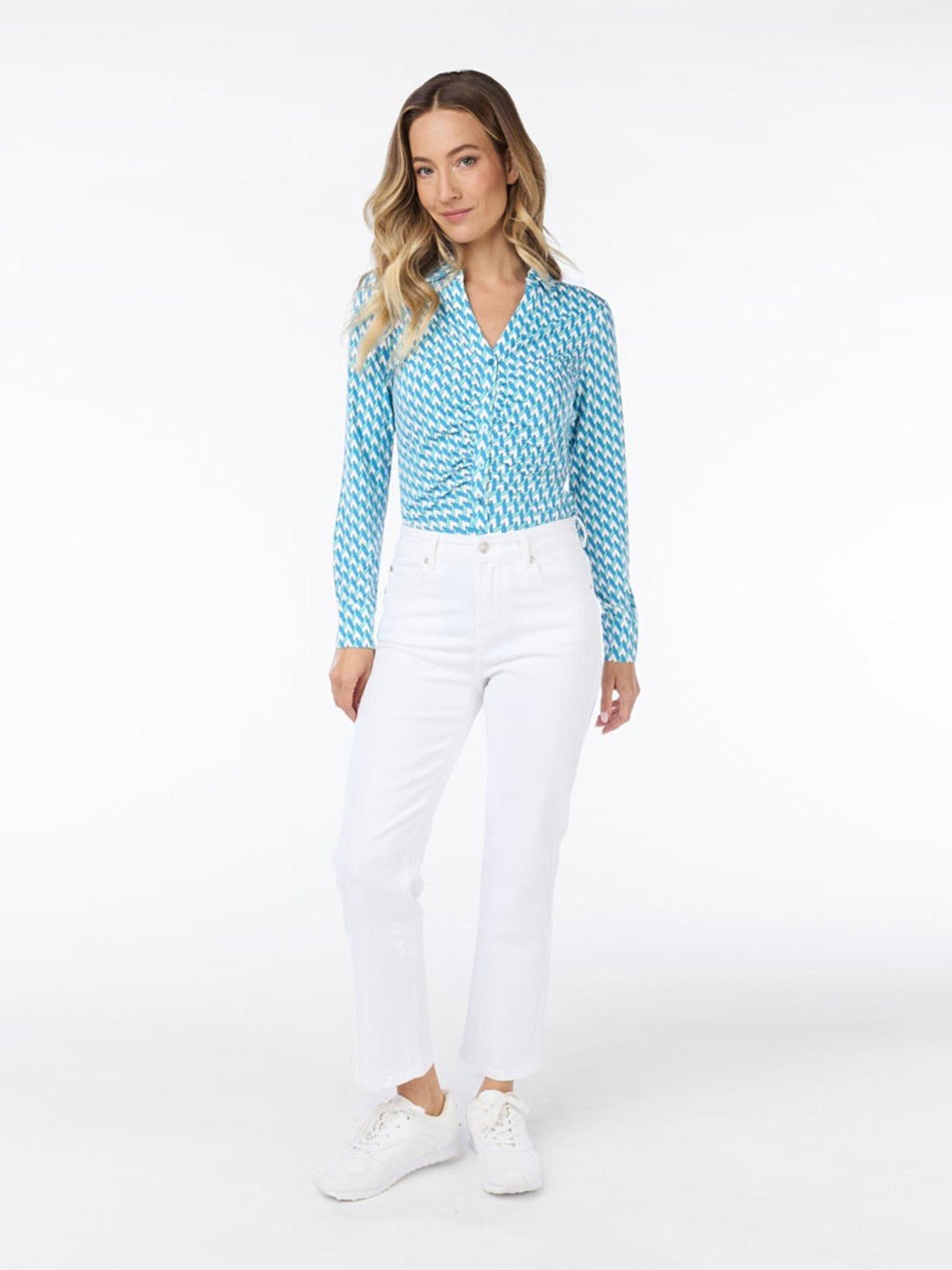 SP24.30010 Blouse gathering Bayside 999 print - Castelijn mode