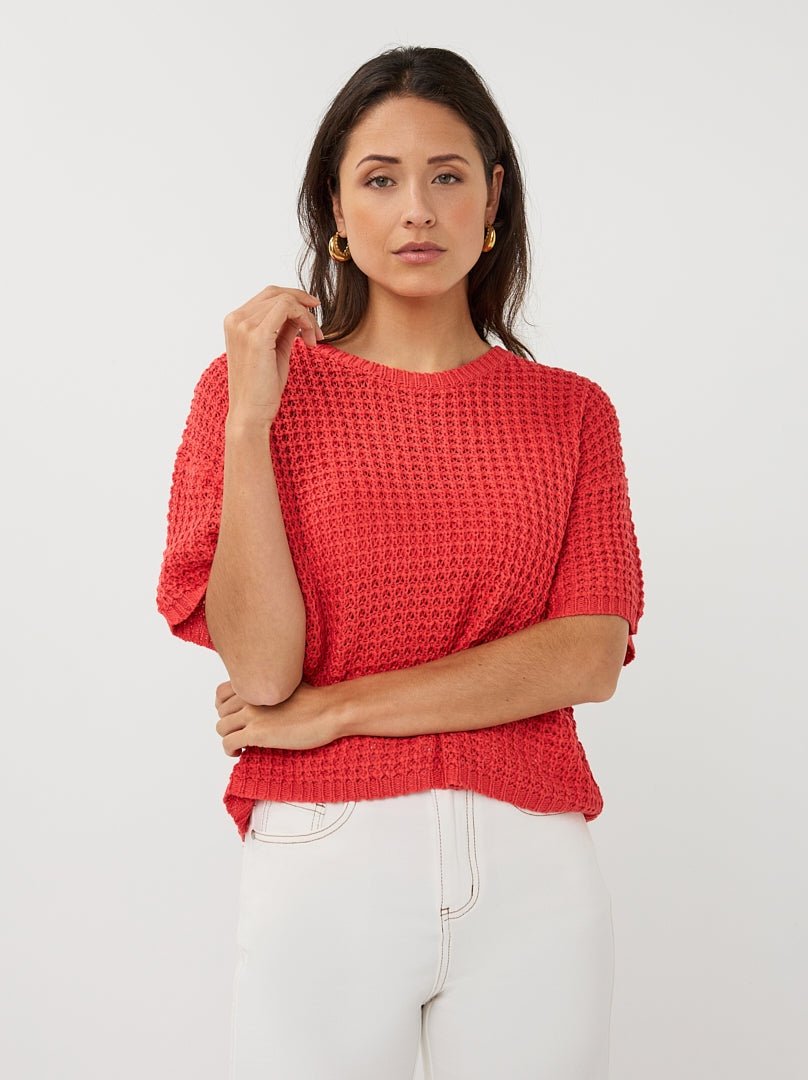 SP26.02036 Trui open knit koraal - Castelijn mode