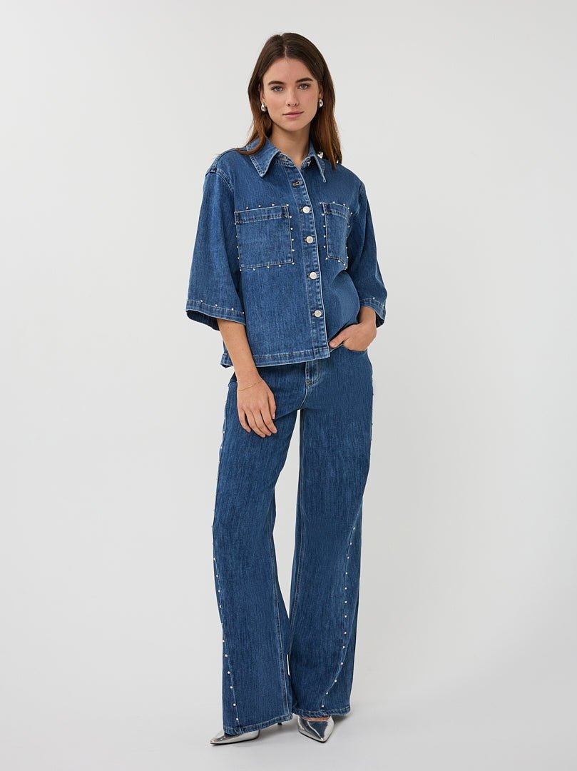 SP26.12016 Denim blouse met studs - Castelijn mode