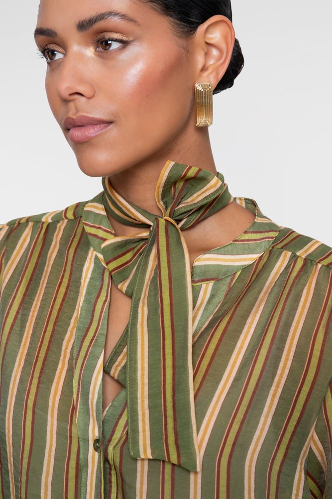 Strikblouse Streep Groen/Bordeaux - Castelijn mode