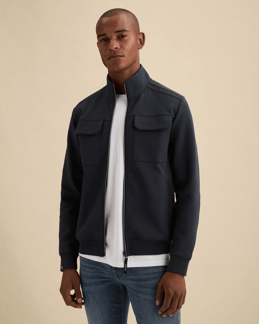 Sweat Jacket Rits Borstzakken Donkerblauw - Castelijn mode