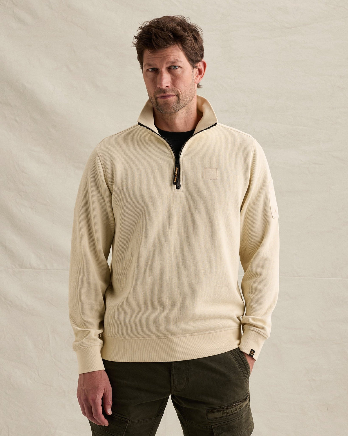 Sweater Halve Rits Flight Pocket Gebroken Wit - Castelijn mode