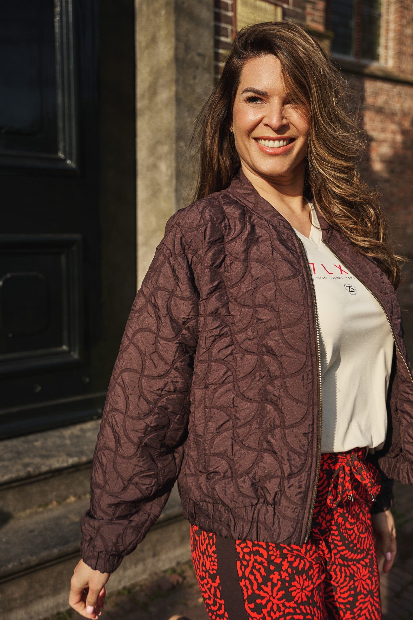 Sylvie Bomberjack Doorgestikt Donkerbruin - Castelijn mode