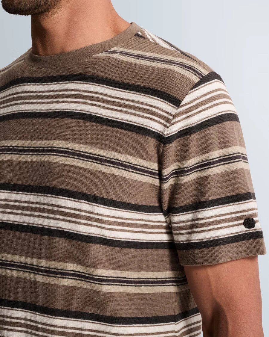 T-Shirt Wafelstructuur Streep Taupe - Castelijn mode