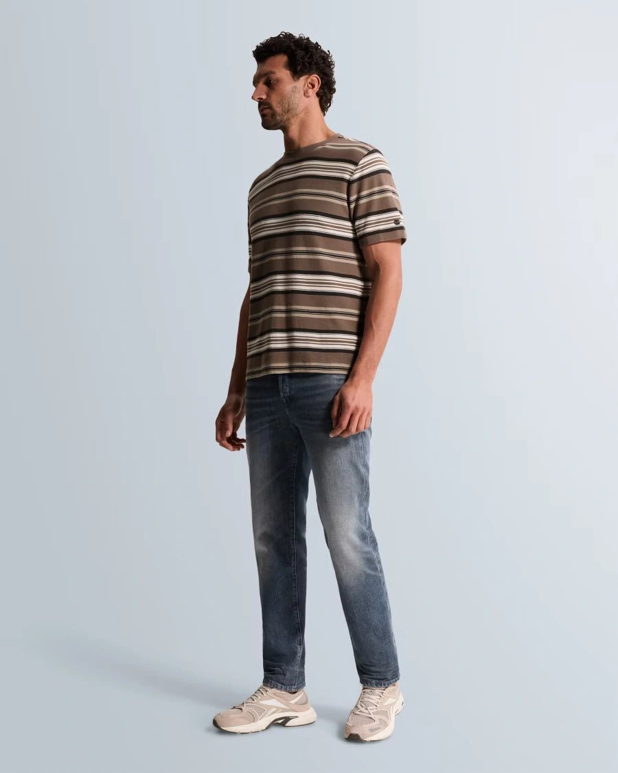 T-Shirt Wafelstructuur Streep Taupe - Castelijn mode