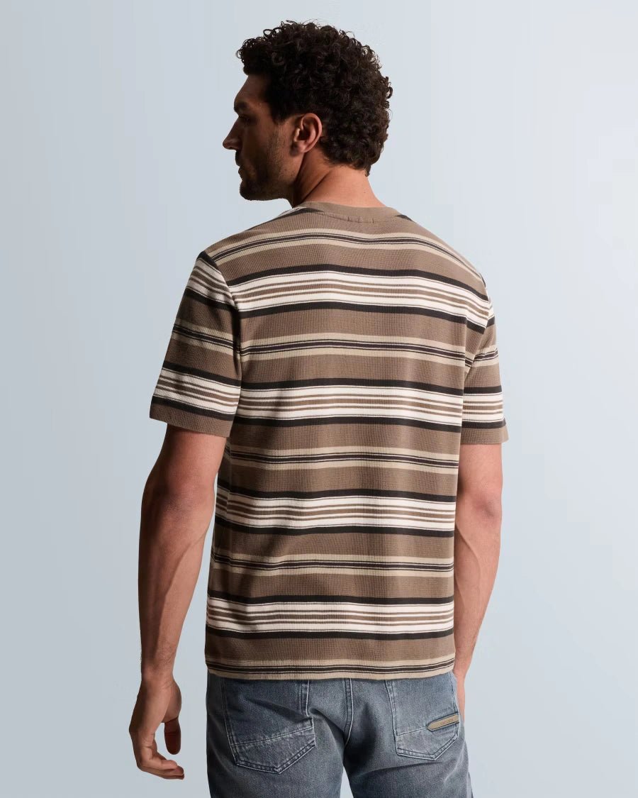 T-Shirt Wafelstructuur Streep Taupe - Castelijn mode