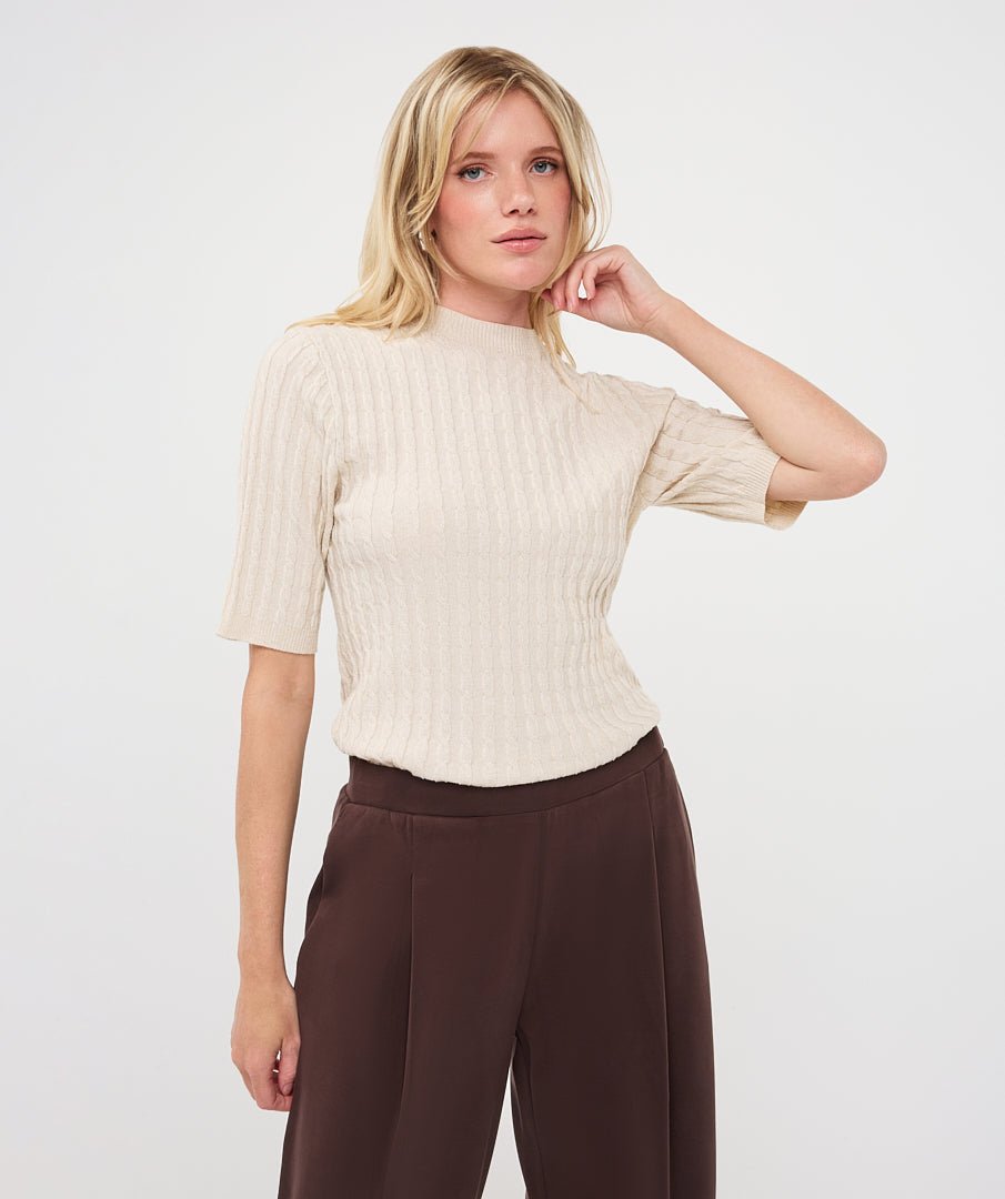Trui Kabel Korte Mouw Beige - Castelijn mode