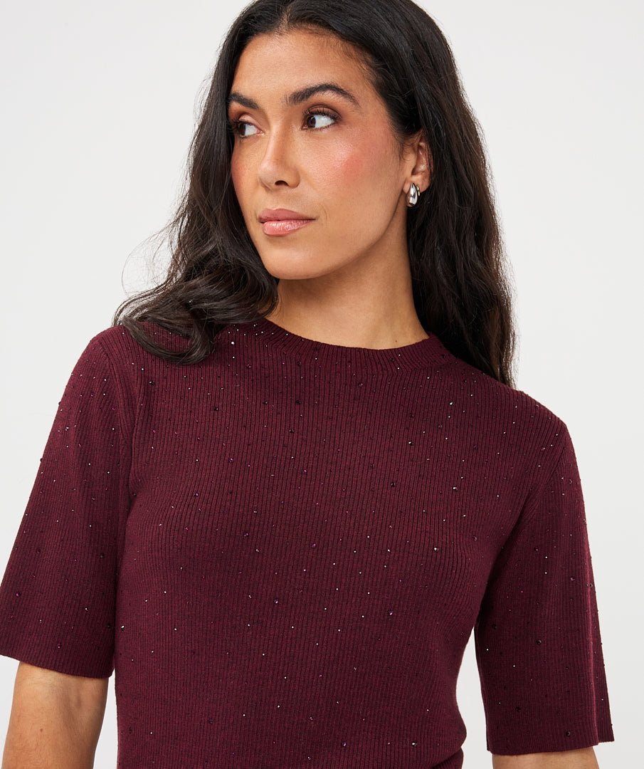 Trui Studs Korte Mouw Bordeaux - Castelijn mode