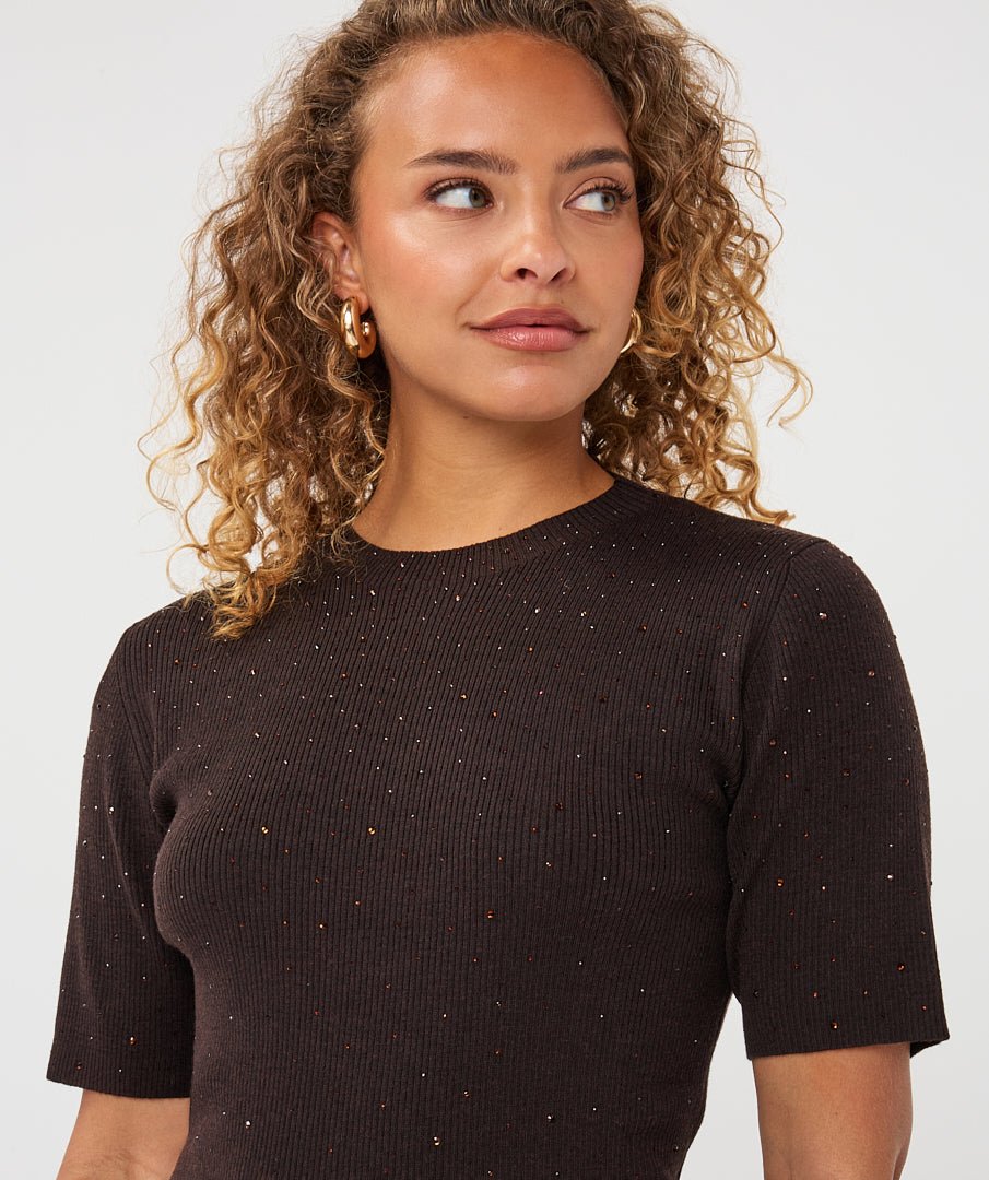 Trui Studs Korte Mouw Bruin - Castelijn mode