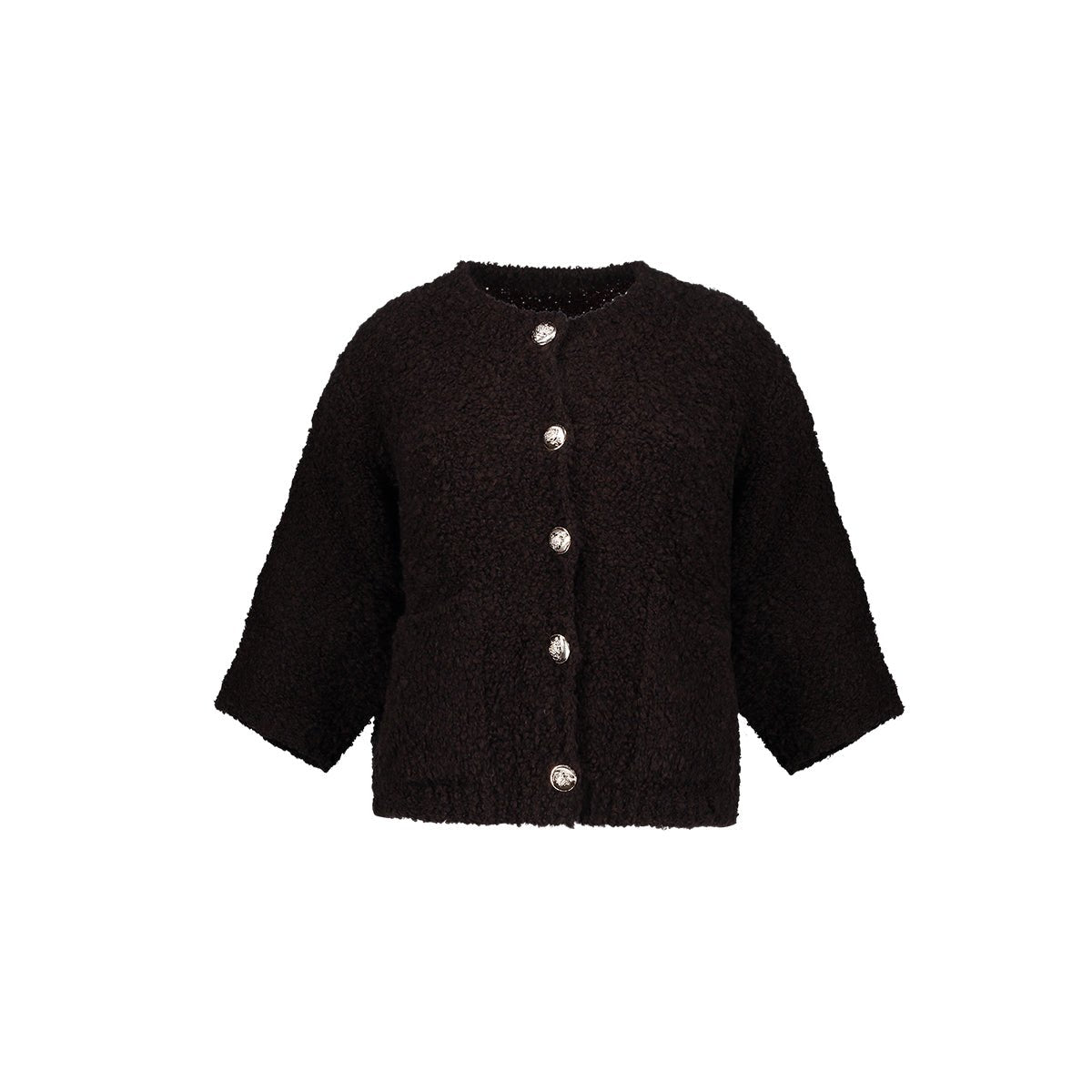 Vest Bouclé Korte Mouw Donkerbruin - Castelijn mode