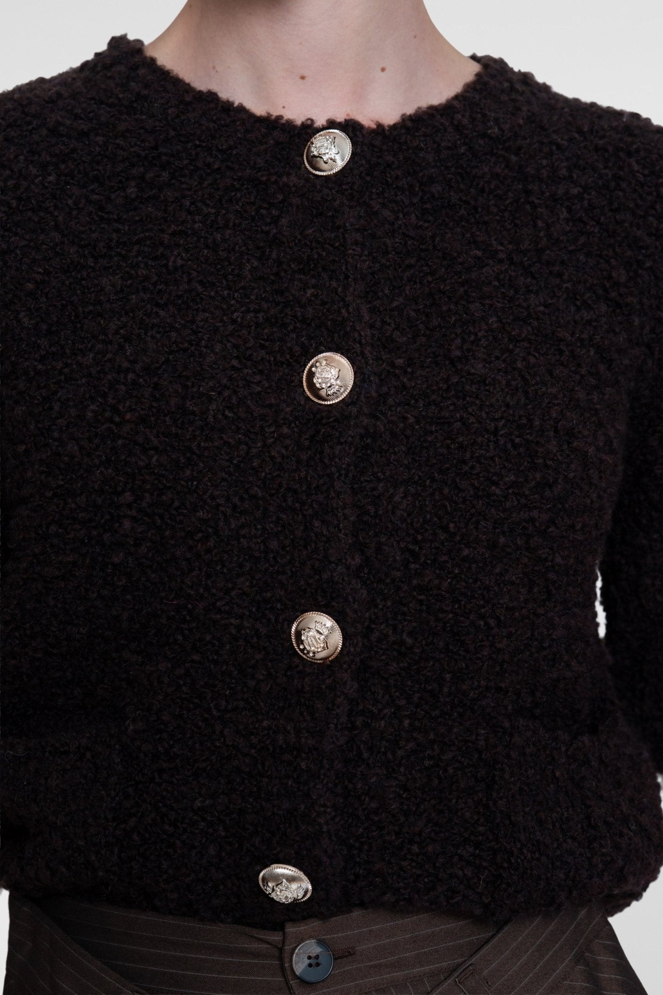 Vest Bouclé Korte Mouw Donkerbruin - Castelijn mode