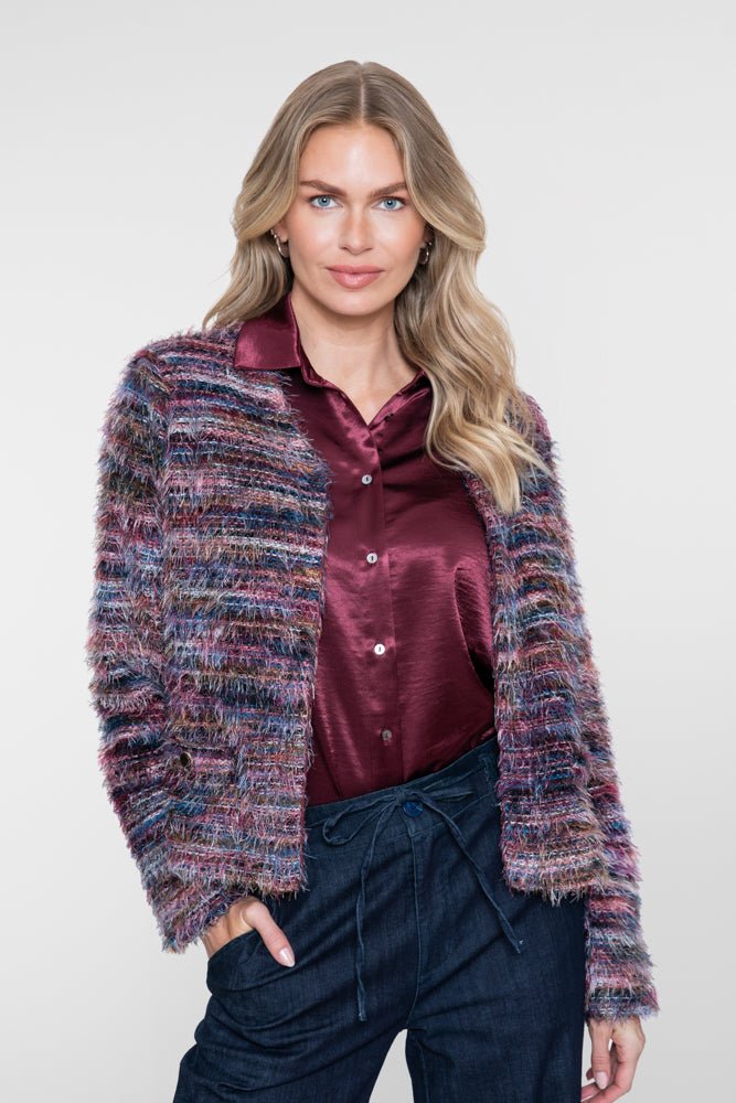 Vest Fluffy Streep Bordeaux - Castelijn mode