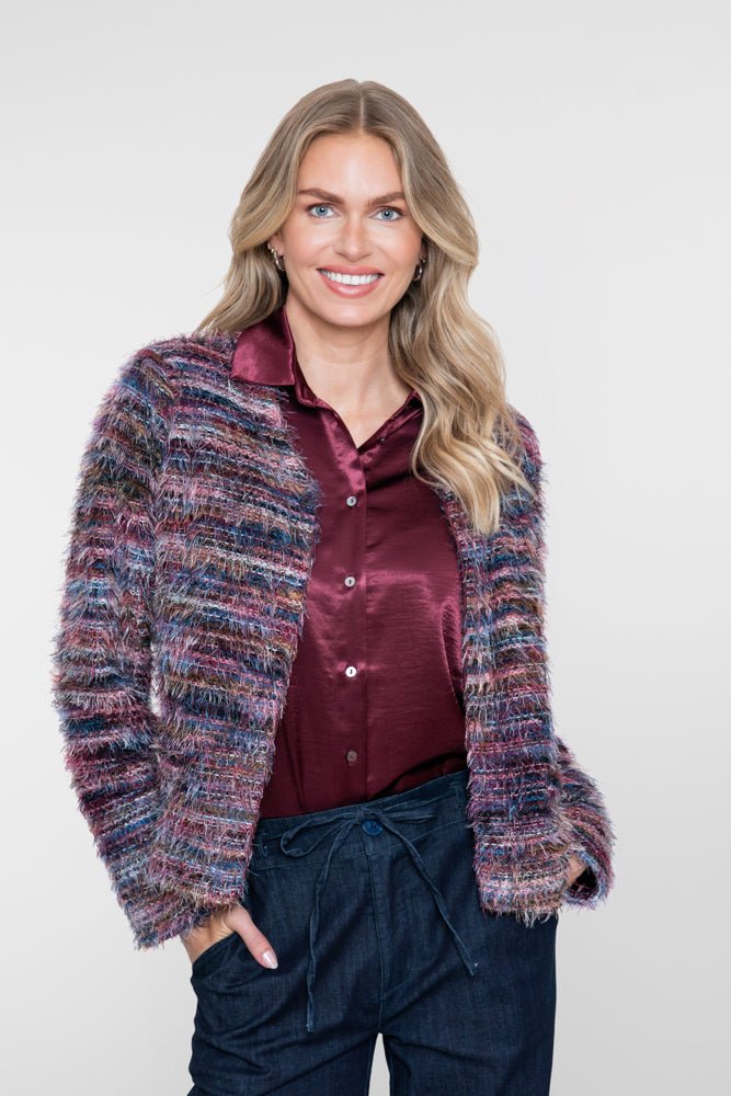 Vest Fluffy Streep Bordeaux - Castelijn mode