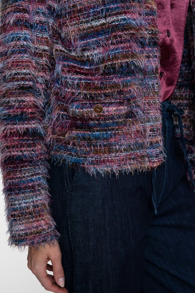 Vest Fluffy Streep Bordeaux - Castelijn mode