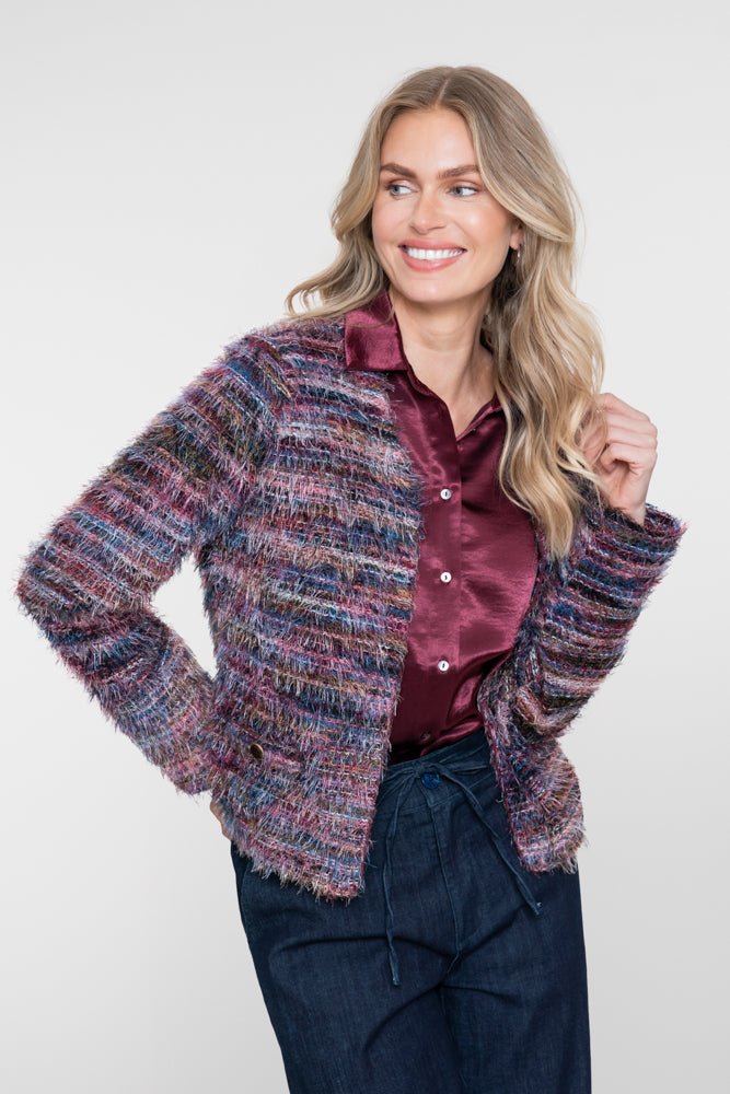 Vest Fluffy Streep Bordeaux - Castelijn mode