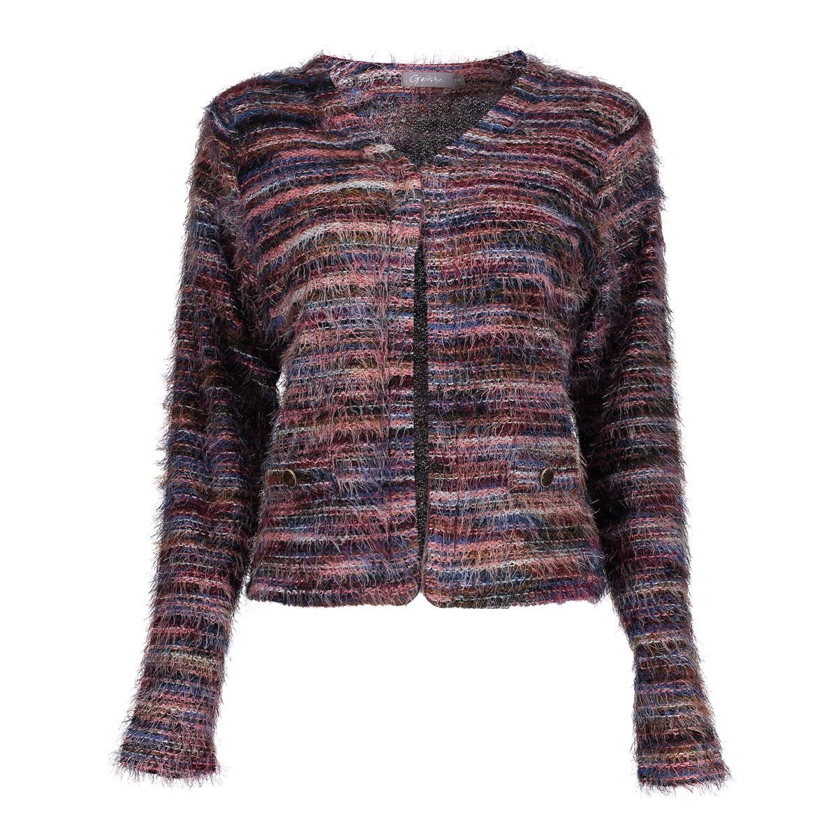 Vest Fluffy Streep Bordeaux - Castelijn mode