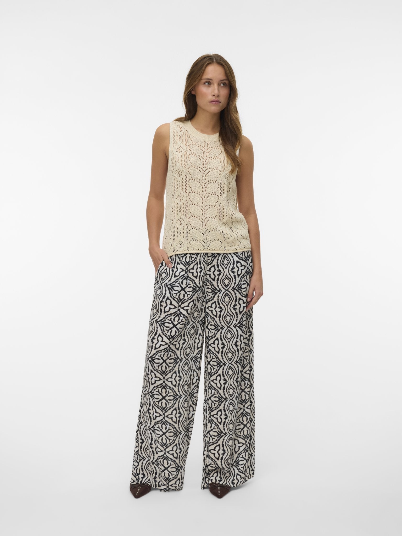 VMMenny Broek Wide Leg Print Birch - Castelijn mode