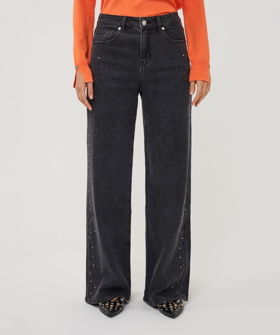 Wide Jeans Strass Zwart - Castelijn mode