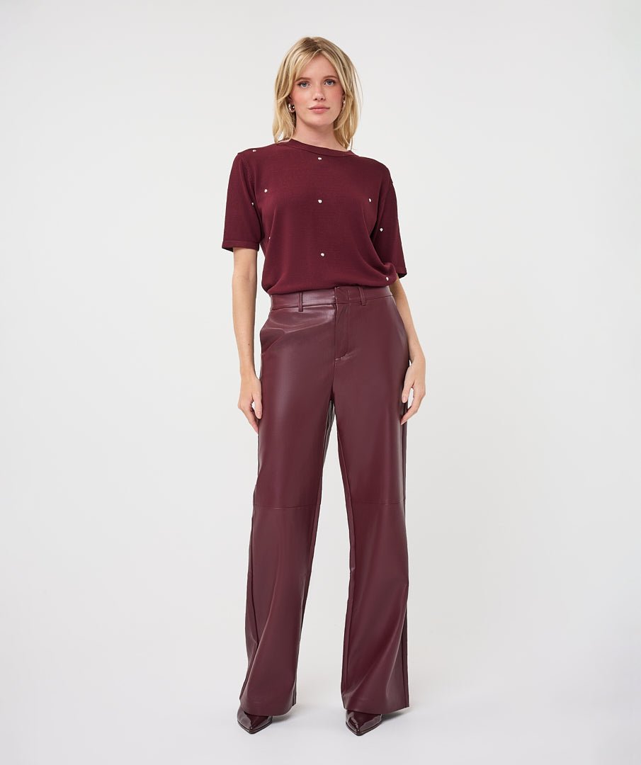 Wijde Broek Leatherlook Bordeaux - Castelijn mode